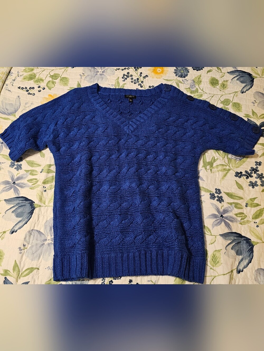 Talbots Royal Blue Cable-Knit V-Neck Sweater